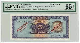 Guatemala ... P-31s ... 5 Quetzales .. ND (1955-57) Gem *UNC* PMG 65 EPQ  Specim | eBay